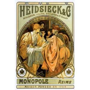 HEIDSIECK MONOPOLE REIMS 1785 DRINKING CHAMPAGNE BY ALPHONSE MUCHA 