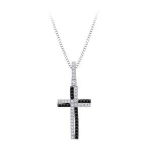   . Black and White Diamond Cross Pendant with Chain Katarina Jewelry