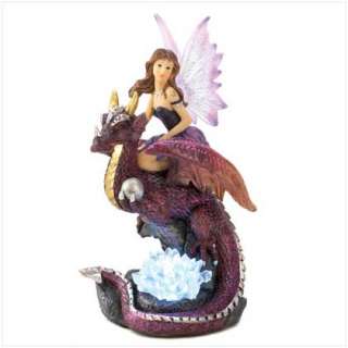 fairy maiden rides atop her trusty dragon steed as glowing crystals 