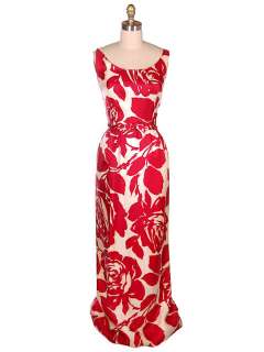   of silk in a large stylized rose print true red and white in color