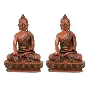  Aged Red Wish Giving Pose Buddha Figurine Set of 2