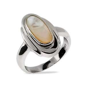 Sleek Oval Sterling Silver Mother of Pearl Ring Size 6 (Sizes 6 7 8 9 