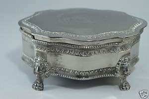 VINTAGE SILVER PLATE TRINKET/RING/JEWELRY BOX LION HEAD & CLAW 
