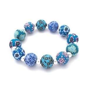  Ming Blue Large Bead Bracelet with Sterling Rounds 