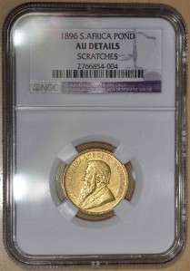 South Africa ZAR GOLD 1 Pond 1896 NGC AU Details Stratches (Very 