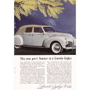  1938 Ad Lincoln Zephyr V 12 White Original Antique Car Ad 