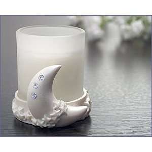 Round Base Glass Candle With White Moon & Clear Stones   Wedding Party 