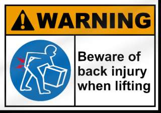 Beware Of Back Injury When Lifting Warning Sign  
