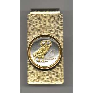   Toned Gold on Silver Greek nickel size Owl, Coin   Money clips Beauty