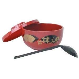  Japanese Soba Donburi Noodle Bowl w/ Ladle Red PLNB001 