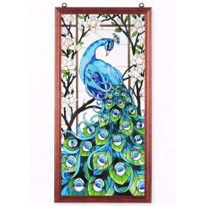  Peacock Stained Glass Suncatcher Window Panel 20 W X 40 H 