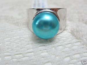 HONORA GLACIER BLUE CULTURED PEARL 12MM BUTTON STERLING BAND RING NEW 