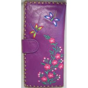  Flowers and Dragonflies Embroidery Wallet Purple 