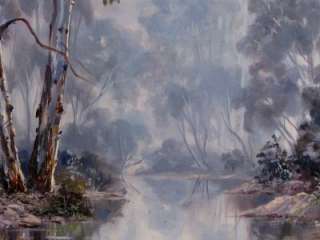 JUDY HENSHAW  OIL ON CANVAS, MIST OVER THE OVENS RIVER  
