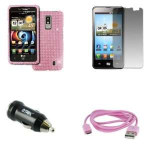 Full Diamond Bling Design Case Cover (Pink) + USB 2.0 Data Cable (Pink 