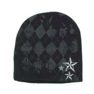  New Ski Snowboard Beanie Hat Black with Pattern and White 