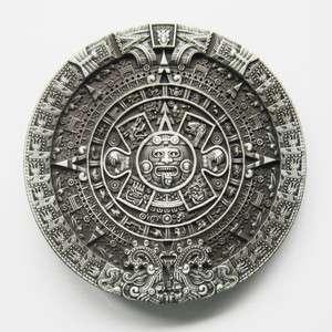 Pewter AZTEC CALENDAR Belt Buckle Mayan Indian DETAILED  
