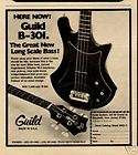 1977 GREAT NEW LONG SCALE B 301 GUILD BASS GUITAR AD