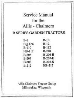 Allis Chalmers B Series Garden Tractors SERVICE manual  