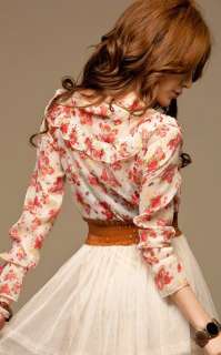   Women Chiffon Floral Bowtie Tunic Tulle Mini Dress Korean Fashion DR17