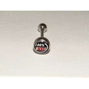 Rated (100% BXXXX) Logo Tongue Ring Barbell 316L Stainless Steel 