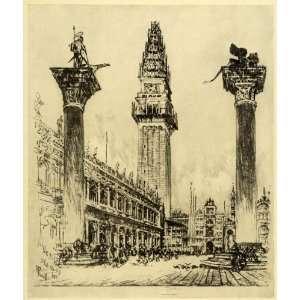   Landmark Italy Joseph Pennell Bell Tower   Original Halftone Print