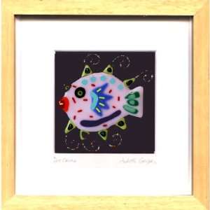 Fused Glass Framed Art, Puffer Fish Pink