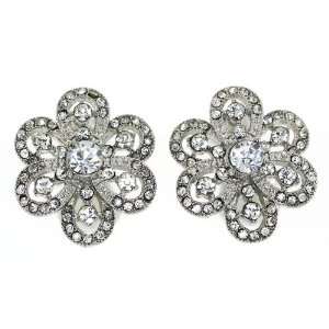   Clear Austrian Crystal Anemone Flower Clip on Earrings Jewelry