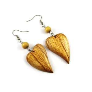   Twisted Heart Dangle Earrings from Tropical Wood in Indonesia Jewelry