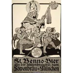 1913 St. Benno Bier Beer Otto Obermeier Mini Poster   Original Mini 