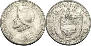   . Dime size silver coin, with the Conquistador Balboa on the reverse