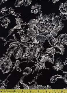 White Black Large Flower Toile Quilt Fabric  
