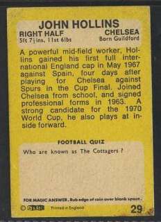 ar72) ABC Gum, Footballers, Yellow #29, John Hollins, Chelsea 1968 VG 