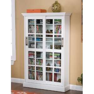  Media Storage Cabinet Windowpane Sliding Doors in Painted 