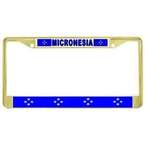 Micronesia Micronesian Flag Gold Tone Metal License Plate Frame Holder
