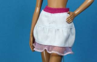 Barbie White Pink Cotton Tiered Mini Skirt  
