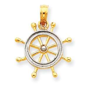 14k Gold & Rhodium Ship Wheel Pendant Jewelry