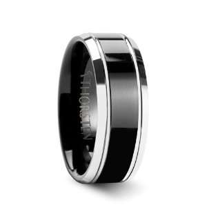 NOCTURNE Black Center Tungsten Carbide Band with Polished Bevels   8mm 