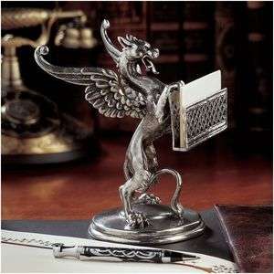   British Antique Replica Solid Pewter Gryphon Business Card Holder