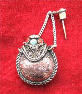 Pn304 Lot of 9 coin copper snuff bottle mantra pendant Nepal India 