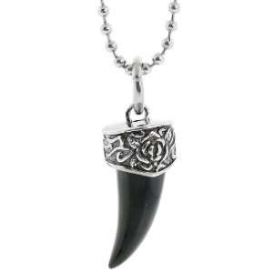   Stainless Steel Shark Tooth Black Ion Plated Pendant Necklace Jewelry