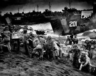 Coast Guard & Navy Landing Craft, Iwo Jima   WWII Photo  