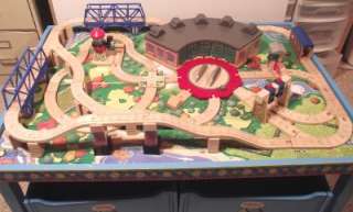 HUGE LOT Thomas Wooden Train ROUNDHOUSE SET   TABLE, PLAYBOARD 