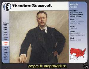THEODORE ROOSEVELT Teddy Picture BIOGRAPHY HISTORY CARD  