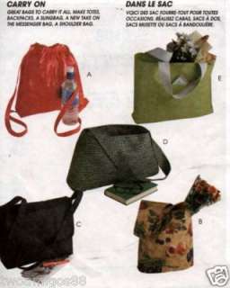 McCalls Sewing Pattern Totes Backpack Slingbag Shoulder  