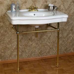  Pennington Console Sink with Brass Stand   White Basin   4 