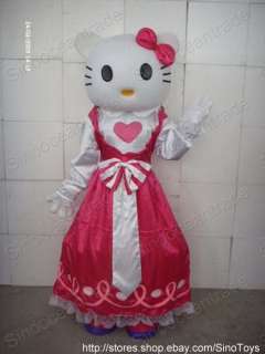 HELLO KITTY CAT IN PINK LOVE HEART DRESS MASCOT COSTUME  