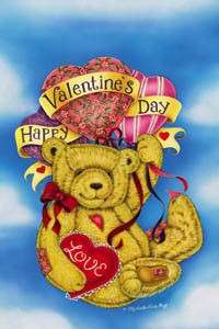 9558FM Mini Flag Valentines Day Bear Heart Balloons Holiday  