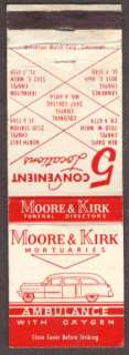 Moore & Kirk Mortuary & Ambulance Indpls IN matchcover  