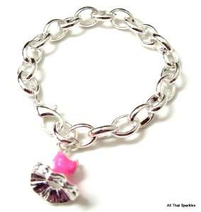 Silver plated belcher bracelet with a pink enamel ballerina tutu dress 